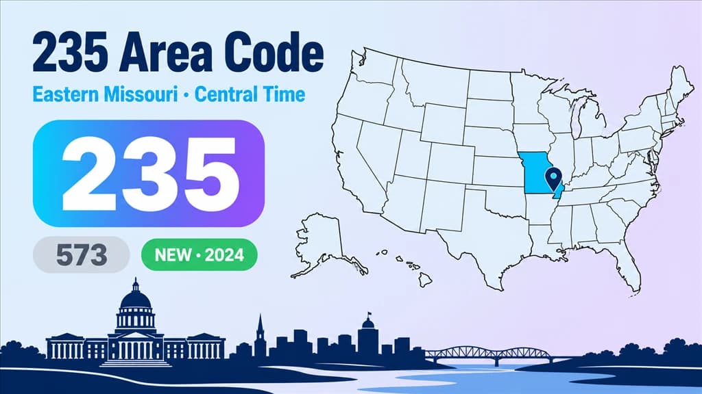 Infographic with a US map highlighting Missouri, a pin on the east, the Jefferson City capitol, and 235 and 573 badges