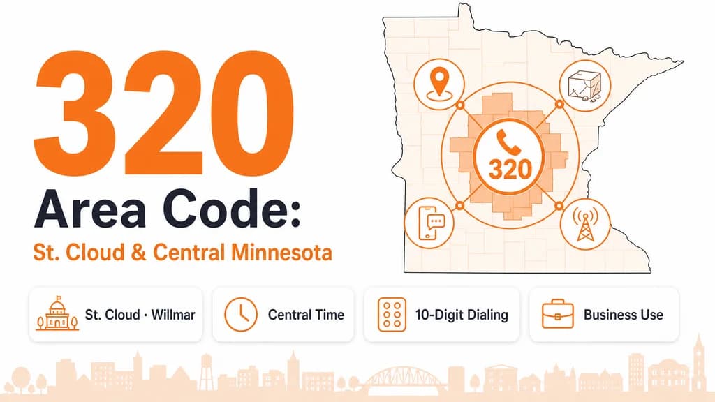 Map of central Minnesota marking St. Cloud and Willmar with a 320 area code badge and network diagram