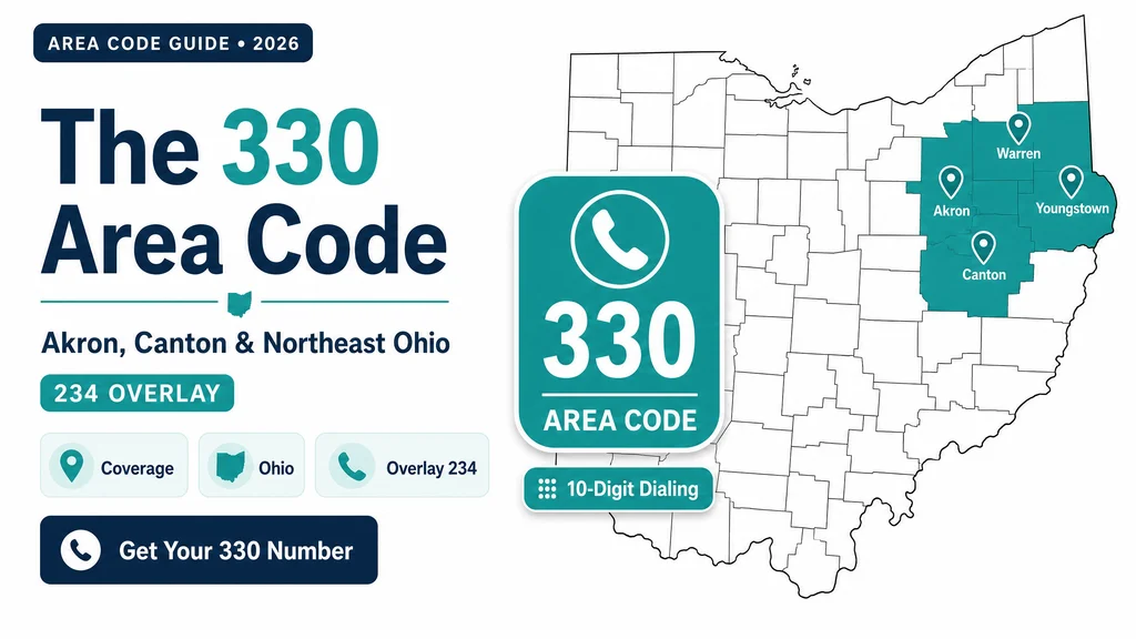 Map of northeast Ohio around Akron and Canton with a 330 area code badge and the 234 overlay