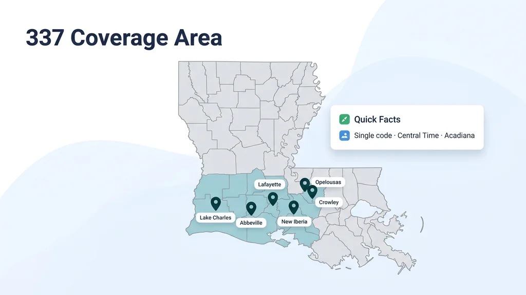 Coverage map of southwest Louisiana's Acadiana served by the 337 area code
