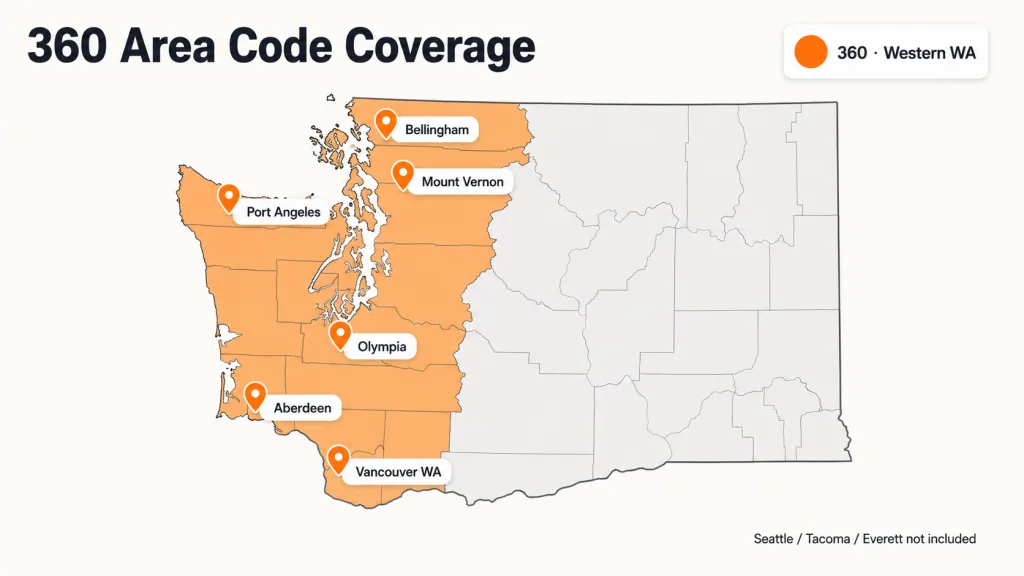Text-forward list of western Washington industries: state government, timber and ports, Skagit Valley agriculture, military, and outdoor tourism with orange icons