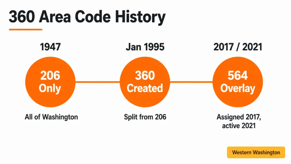 Text clarification card showing 360 is a Washington state area code with examples of actual California area codes alongside it