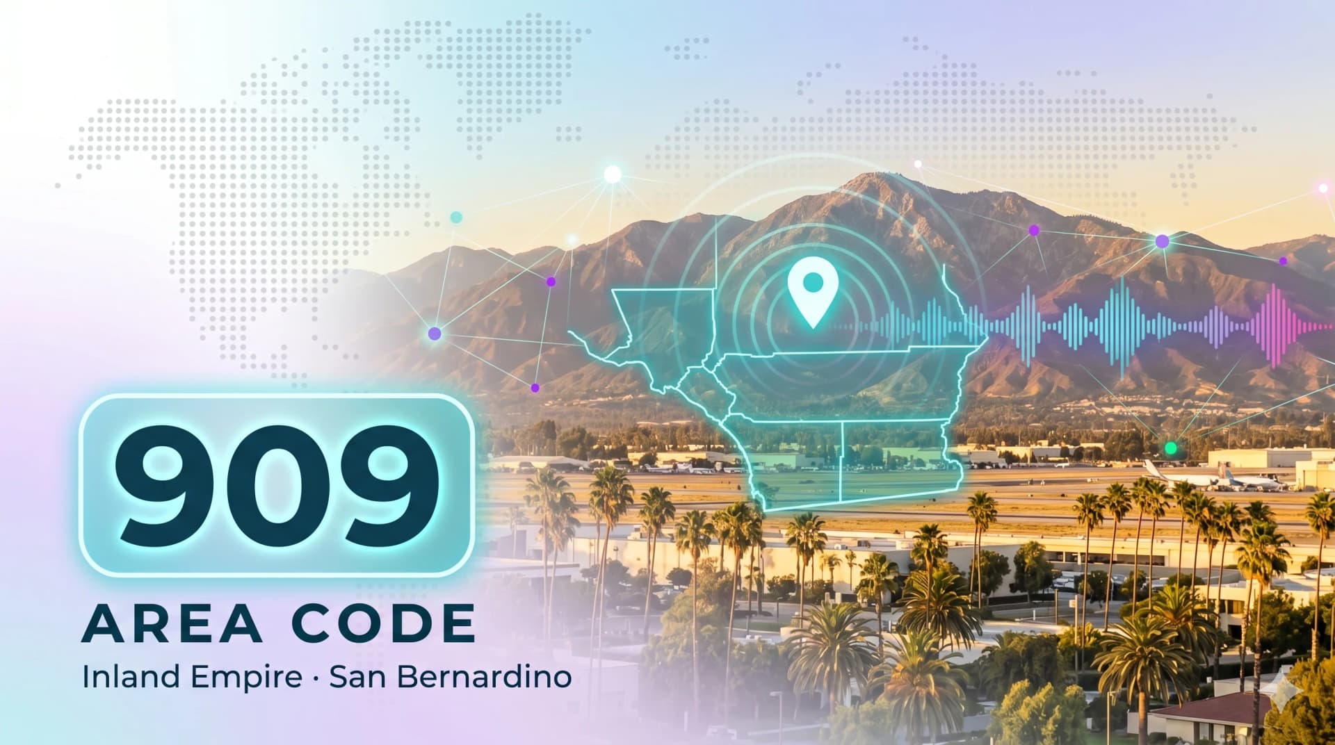 909 area code overview card for the Inland Empire and San Bernardino region