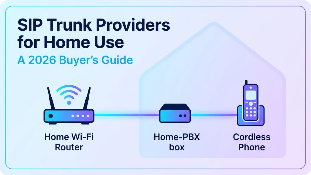 Home Wi-Fi router connected to a SIP trunk line reaching a cordless phone and a home PBX box