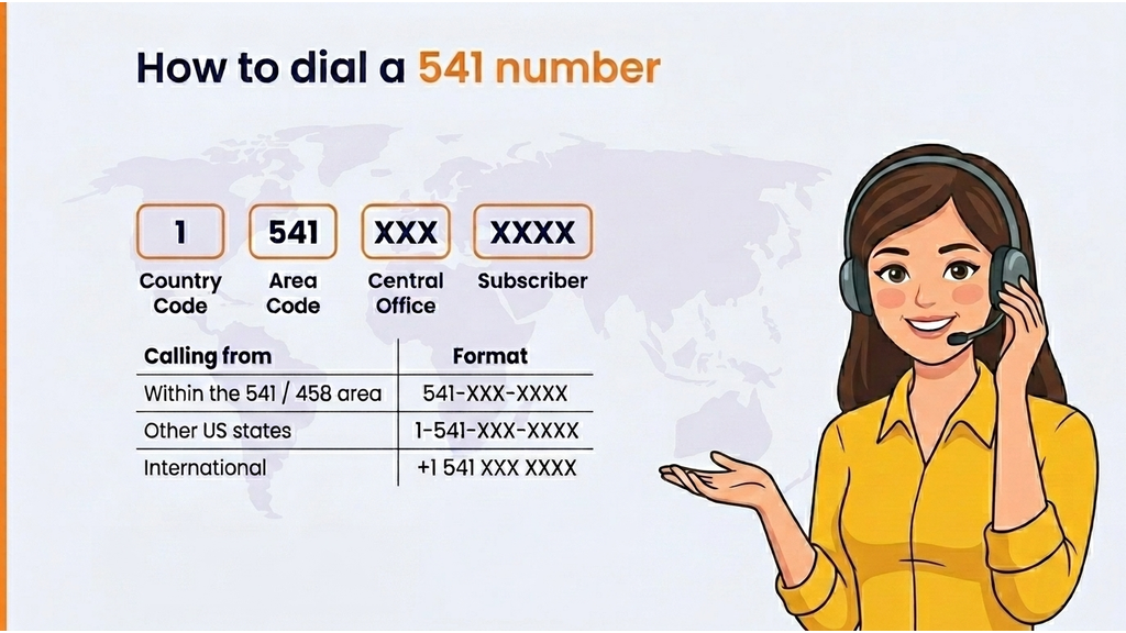 How to dial a 541 number — dialing formats for local, US, and international calls with Pacific Time zone info