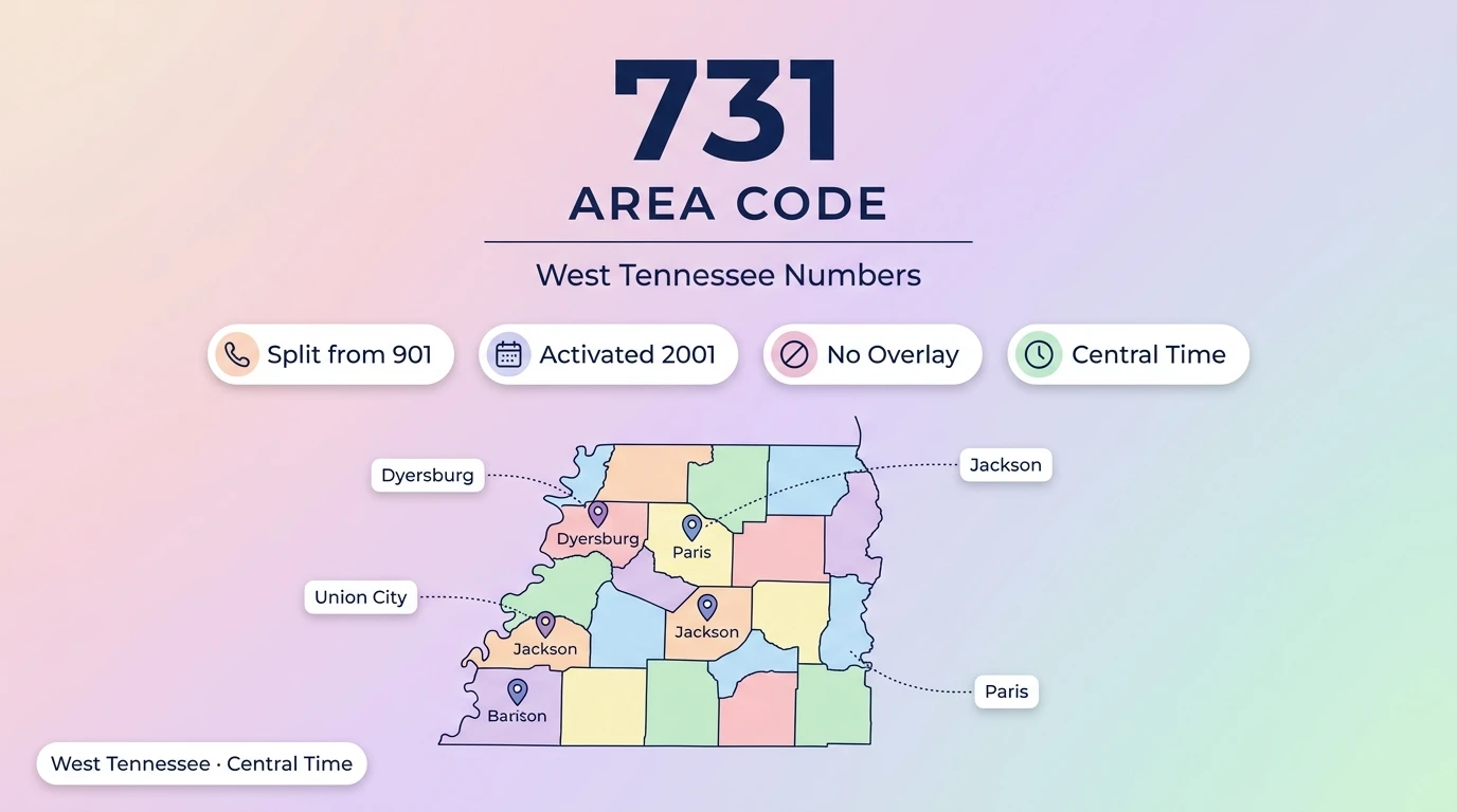 731 area code hero infographic for Jackson, Dyersburg, Union City, Paris, and Savannah across West Tennessee